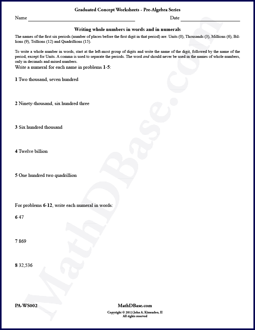 Pre-Algebra Worksheet 2 thumbnail